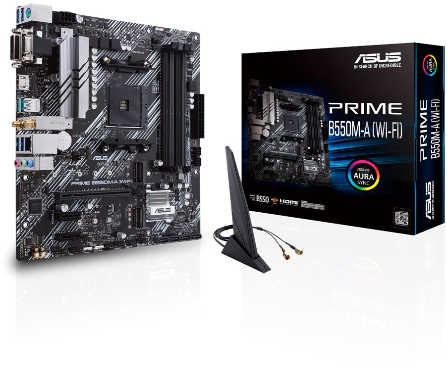 Asus M/B sAM4 (AMD) - Asus Prime B550M-A AC - 4x - 4x M.2 - Wi-Fi - HDMI - m-ATX AM4 B550
