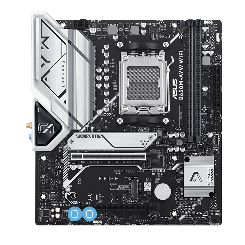 Imagen del Asus B650M-AYW WiFi, , 2x , 2x NVMe, Wi-Fi 6, 2.5 GbE, Micro-ATX AM5 B650