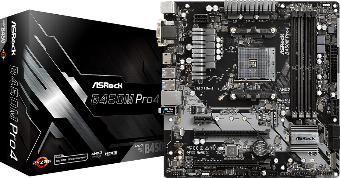Asrock M/B ASROCK B450M PRO4 R2.0 AM4 B450