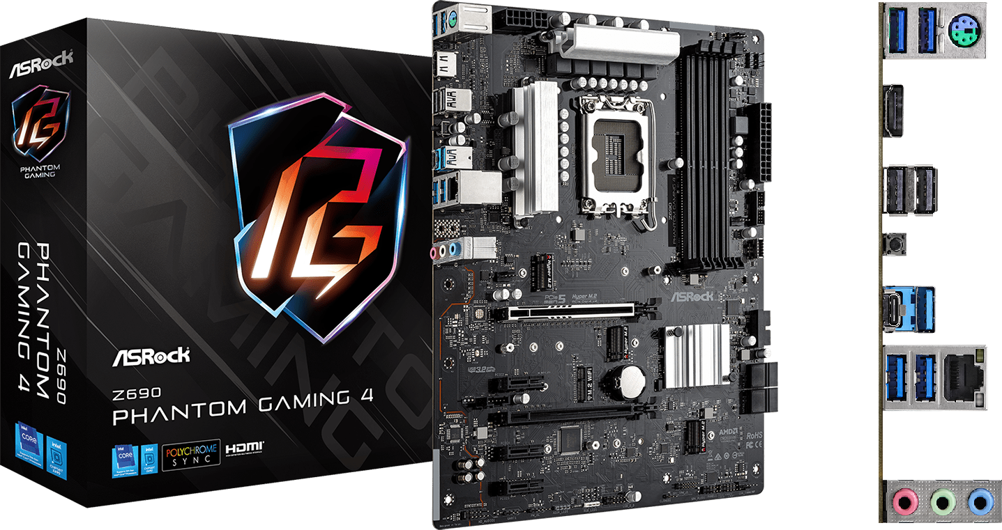 Asrock Z690M Phantom Gaming 4, Tarjeta Madre Intel® Z690, 4* , Audio 7.1, Gigabit LAN, PCIe 4.0, Hyper Socket M.2, SATA3, RAID, HDMI, USB 3.2 Gen2, Micro ATX. LGA1700 Z690