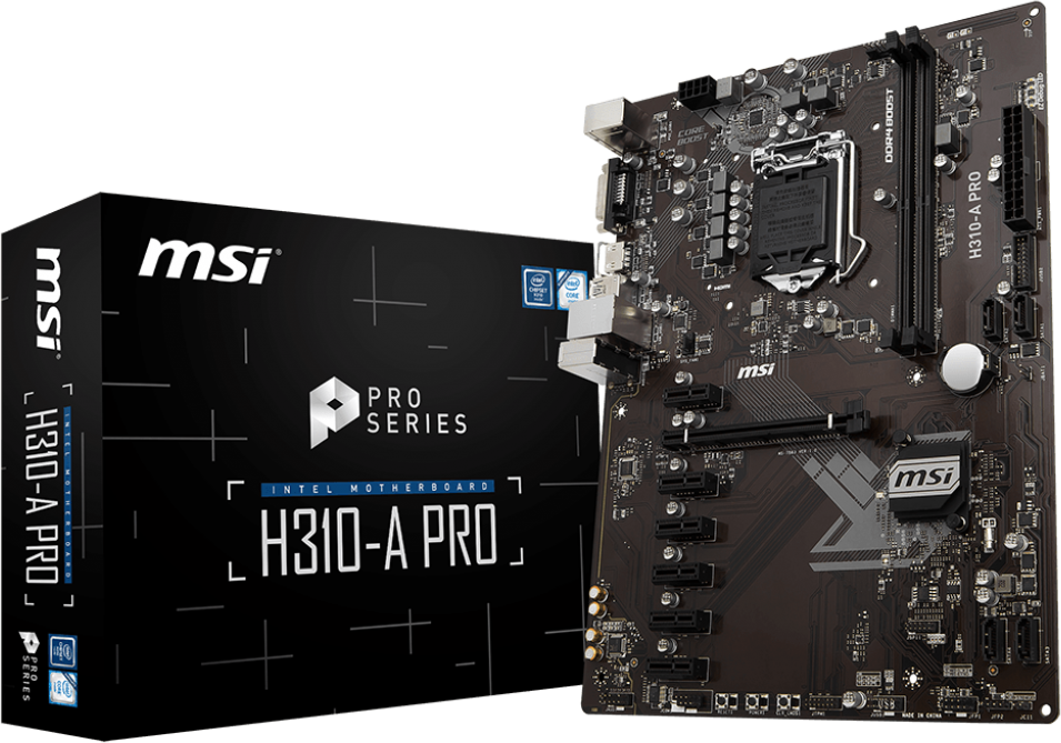 MSI H310M PRO-VH, Intel® H310, 2* , PCIe 3.0, SATA, USB 3.1, Audio 7.1CH, Gigabit LAN, VGA, HDMI, m-ATX.