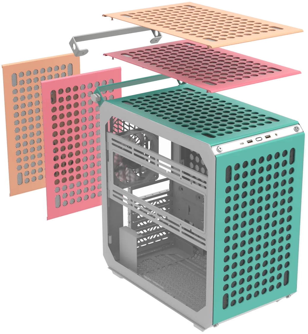 COOLER MASTER Qube 500 Flatpack Macaron Edition, Mid Tower, Color Blanco con Celeste ATX
