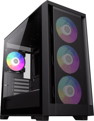 GAMEMAX - Gamemax Defender Mesh - S/Fuente - Micro ATX - Negro (Incluye 3 Fans 120mm ARGB Frontal + 1 de 120mm ARGB Trasero) Micro ATX