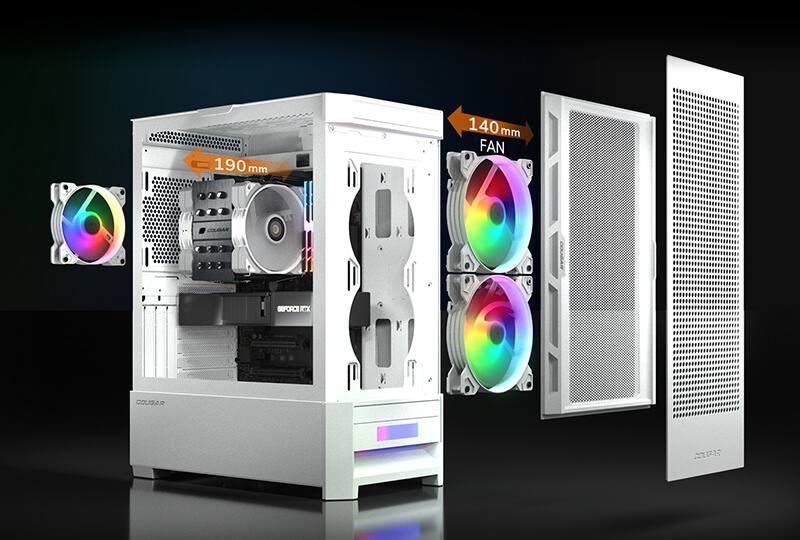 COUGAR - Cougar DUOFACE RGB - S/Fuente - E-ATX - Blanco - Incluye 2 Fan frontal 140 mm ARGB y 1 Fan trasero 120 mm E-ATX