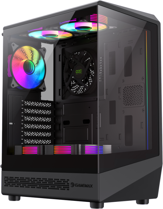 GAMEMAX - GameMax VISTA COC AB - ATX - Negro - Sin Fuente - Incluye 5 FAN 120MM ARGB Frontales ATX
