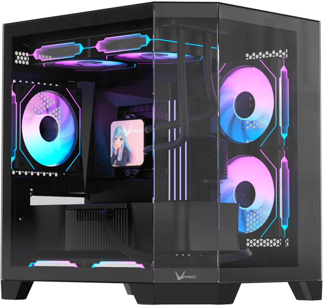 FORMULA V LINE - Formula V Line Crystal Z6M Floe - S/Fuente - mATX - Black (Incluye 1 Fan Trasero - 2 Fan Laterales) Micro ATX