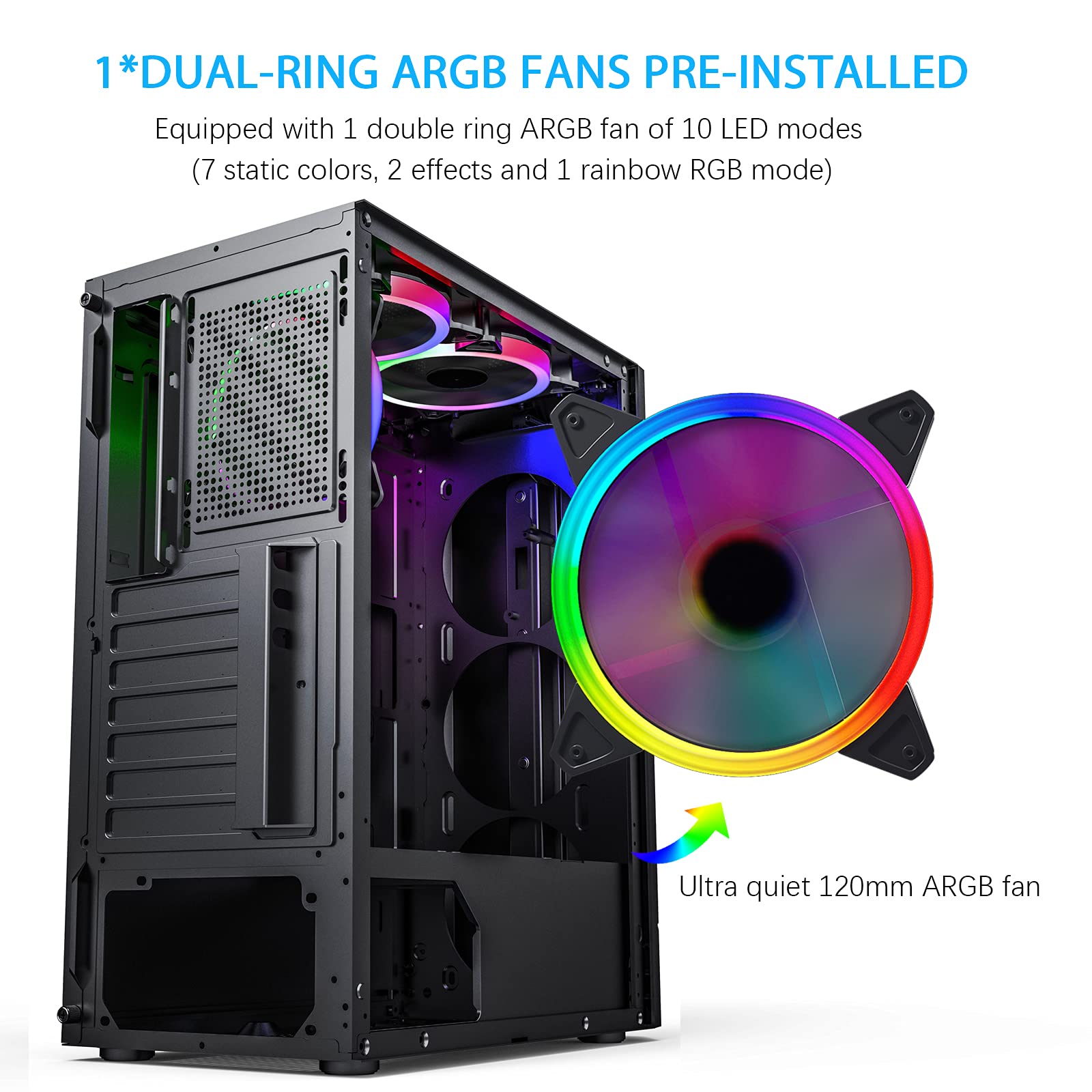 ESGAMING - EsGaming F22-BK - S/Fuente - ATX - Negro - Incluye 4 ventiladores ARGB de 120 mm ATX