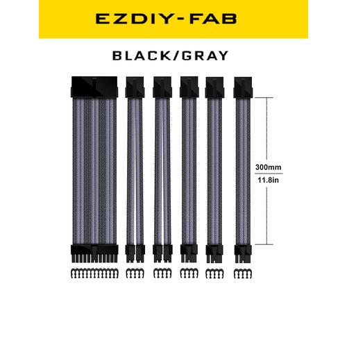 EZDIY-FAB AIRFLOW EZDIY-FAB KIT V2 Black/Grey Extensión KIT 6 cable PSU 300mm 16AWG  300mm 24P/EPS 8P-4+4P*2/ PCIE8P-6+2P*3 EZDPI228-4 ATX