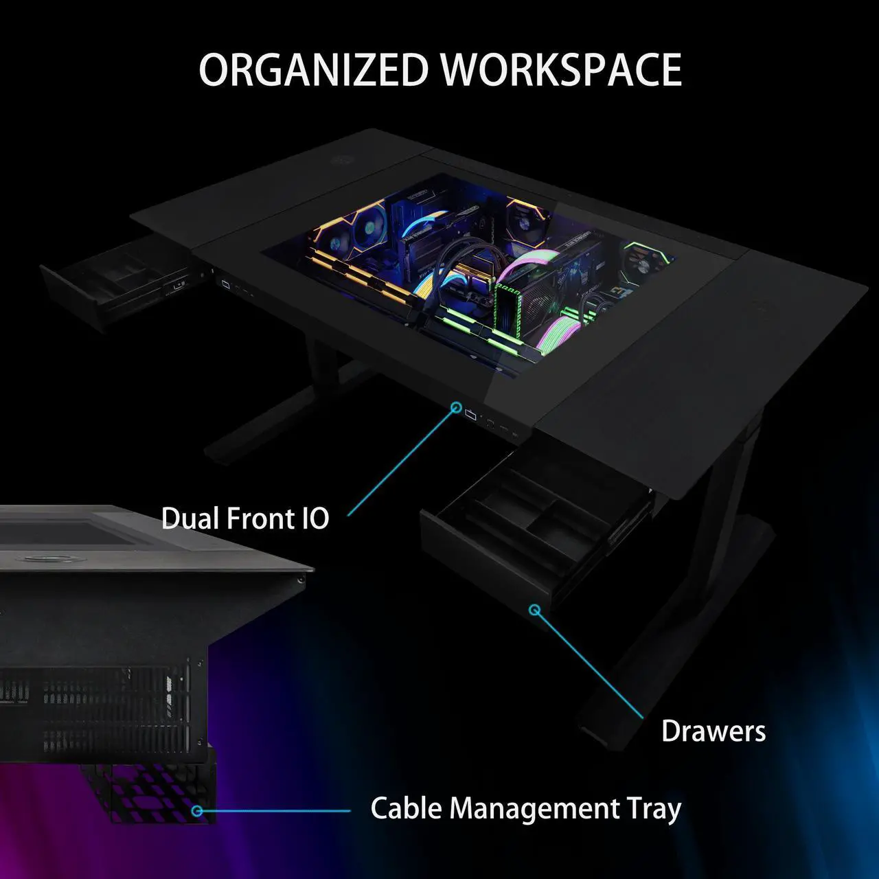 LIAN LI AIRFLOW Lian Li DK-07X DK07X Escritorio Gabinete Doble ATX motorizado, doble E-ATX, carga inalámbrica E-ATX