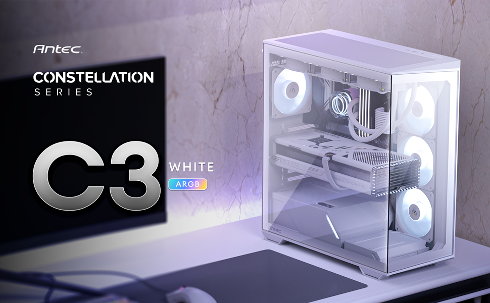 ANTEC C3 WHITE ARGB x4 Fan ARGB Mid-Tower, ATX, Micro-ATX, ITX 0-761345-10032-8 Micro ATX